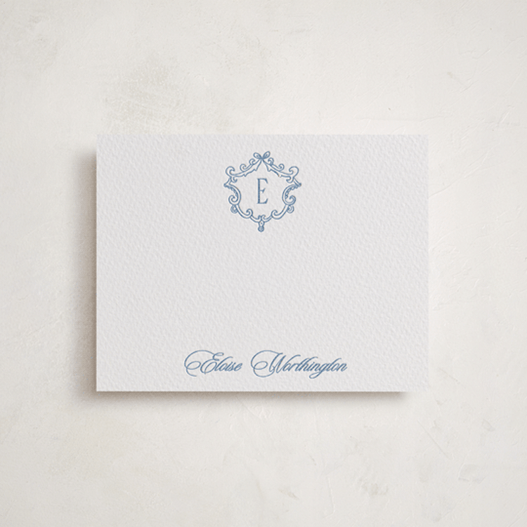 "Classic Crest" - Personalized Stationery Cards in Pacific Blue by Creo Study - Front