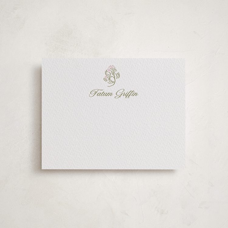 "Sketched Foliage" - Personalized Stationery Cards in Peony | Olive by Susan Zinader - Front