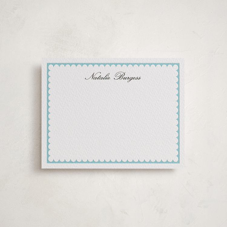 "Sweetly Scalloped" - Personalized Stationery Cards in Soft Black | Robin's Egg by Catherine Culvenor - Front
