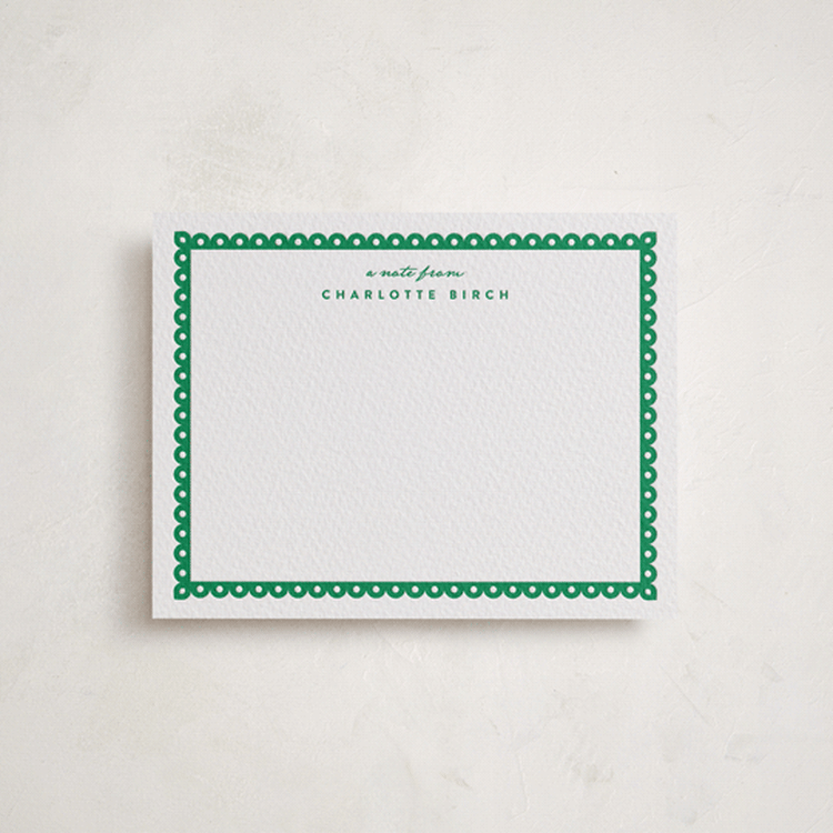 "Whitby Scallop" - Personalized Stationery Cards in Emerald by Olivia Raufman - Front