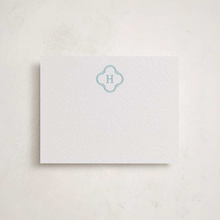 "Initial Tile" - Personalized Stationery Cards in Robin's Egg by Angela Garrick - Front