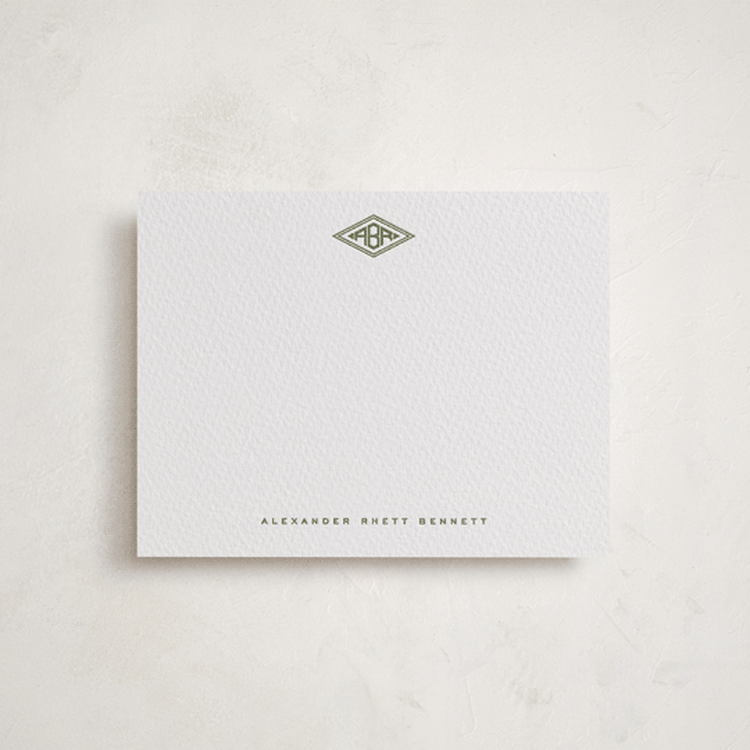 "Diamond Monogram" - Personalized Stationery Cards in Artichoke by Jenna Holcomb - Front