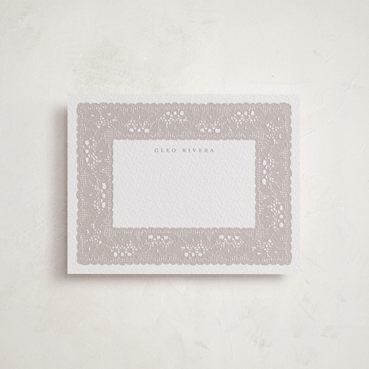 "Lace frame" - Personalized Stationery Cards in Dove Grey by Studio Suku - Front