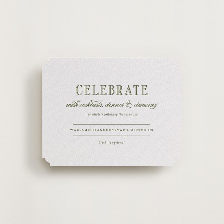 "Hepburn" - Letterpress Reception Cards in Artichoke by Megan Davis - Front
