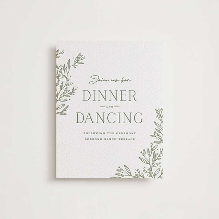 "Beauty of Nature" - Letterpress Reception Cards in Artichoke by Oscar and Emma - Karly Depew - Front