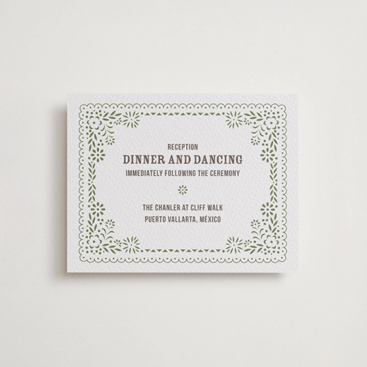 "Fiesta Folk Art" - Letterpress Reception Cards in Graphite | Olive by root beer float - Front
