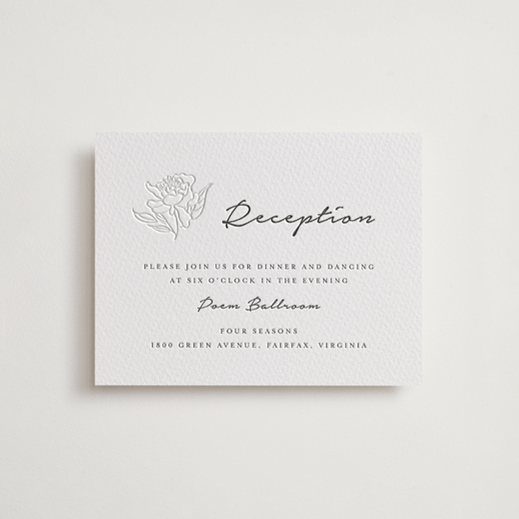 "my dearest" - Letterpress Reception Cards in Blind Deboss | Soft Black by Qing Ji - Front