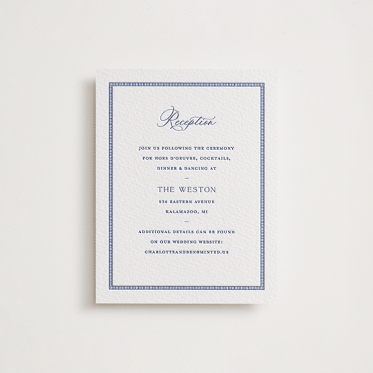 "Starboard" - Letterpress Reception Cards in Lapis by Pixel and Hank - Front