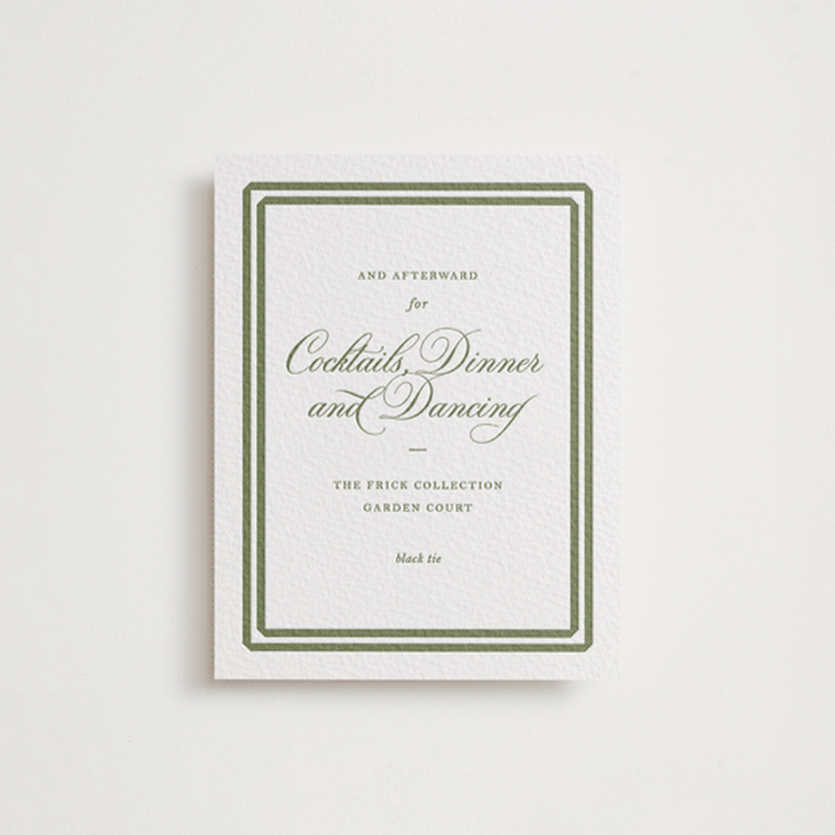 "Bevel" - Letterpress Reception Cards in Artichoke by Megan Davis - Front