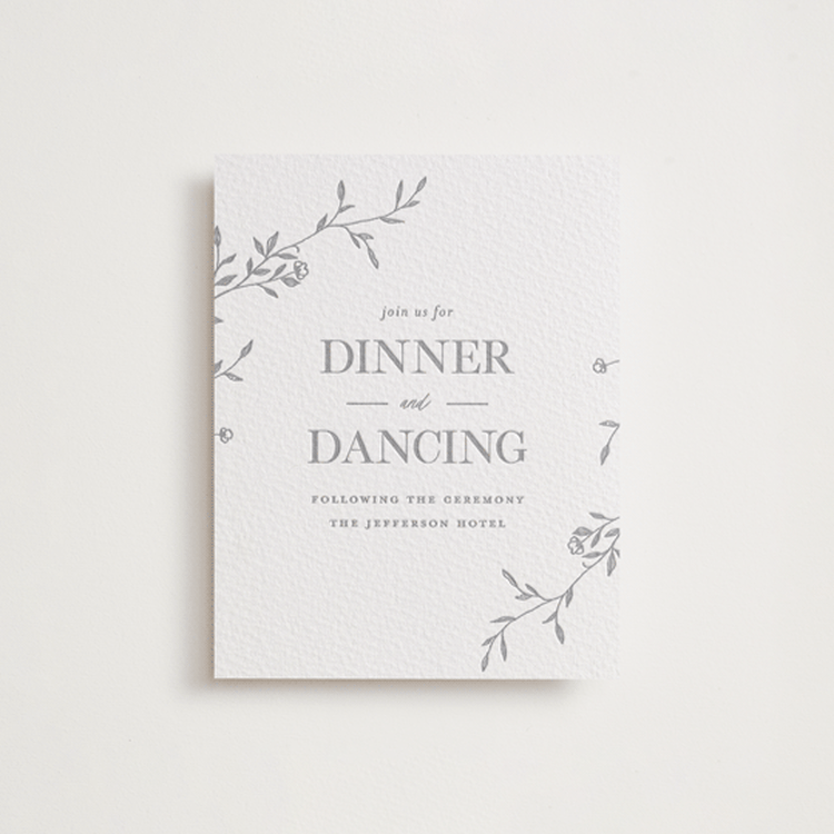 "Jasmine" - Letterpress Reception Cards in Granite by Vera Lim - Front