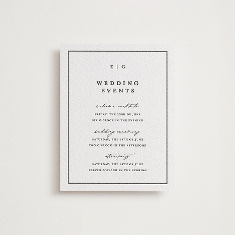 "heritage" - Letterpress Reception Cards in Soft Black by Stacey Meacham - Front