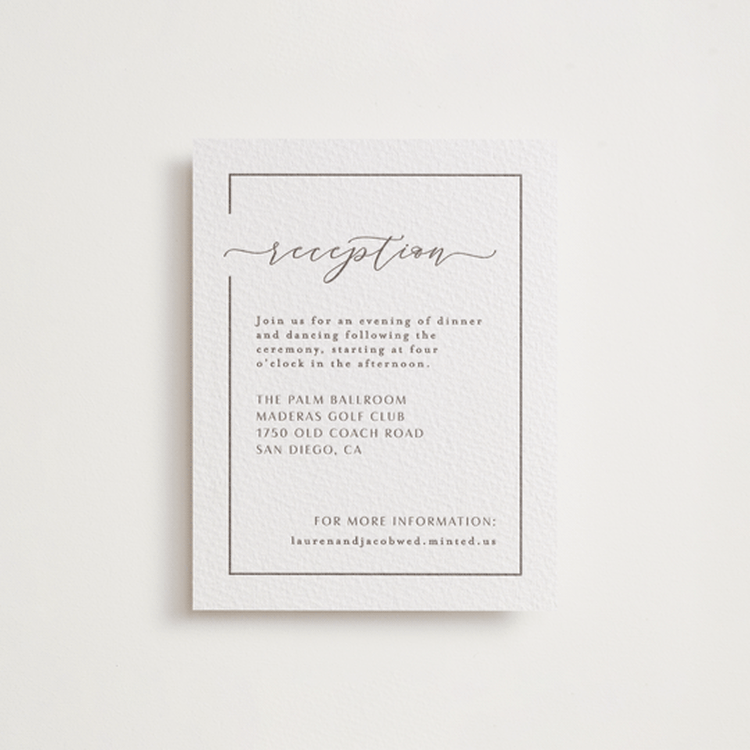 "Asymmetry" - Letterpress Reception Cards in Graphite by Nicole Walsh - Front
