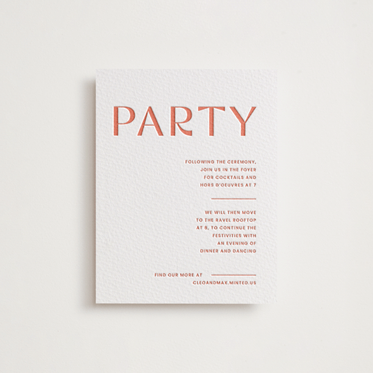 "Boldly" - Letterpress Reception Cards in Grapefruit by Blustery August - Front