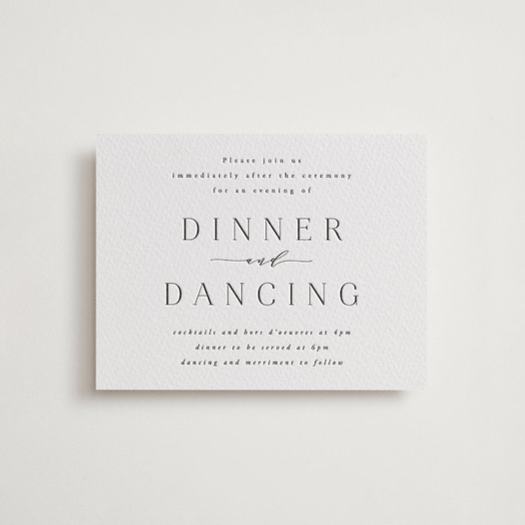 "Classy Type" - Letterpress Reception Cards in Soft Black by Hooray Creative - Front