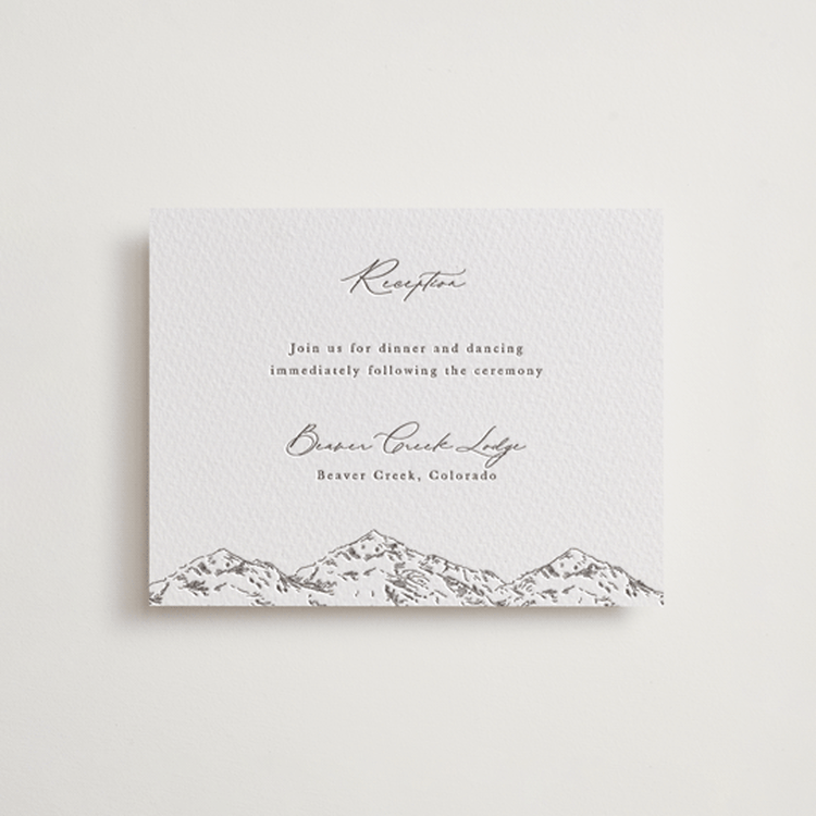 "Mountainview" - Letterpress Reception Cards in Graphite by Sarah Brown - Front