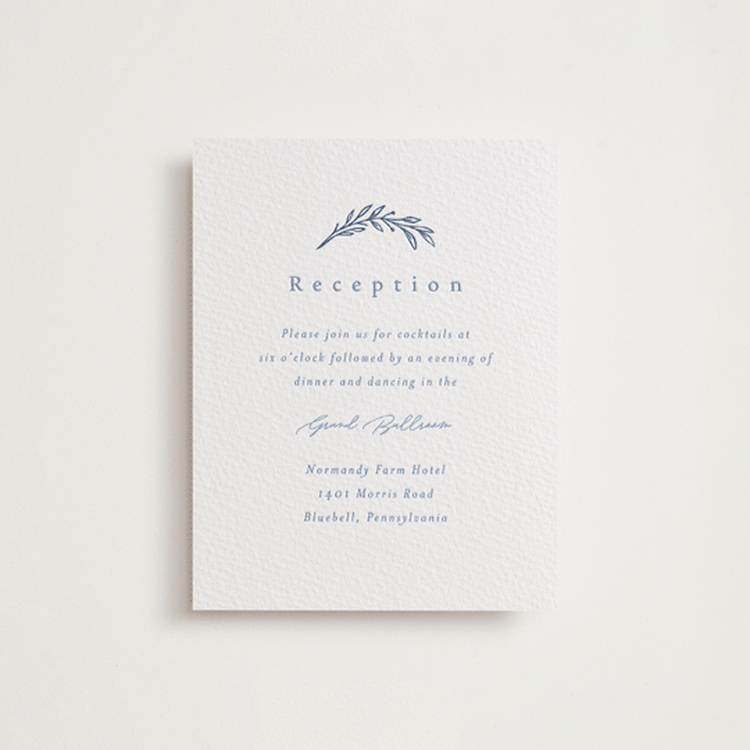 "Wreathed Monogram" - Letterpress Reception Cards in Pacific Blue | Blueberry by Katherine Moynagh - Front