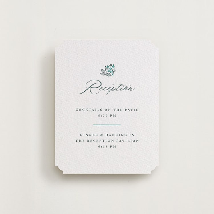 "Flourishing Crest" - Letterpress Reception Cards in Slate by Olivia Raufman - Front