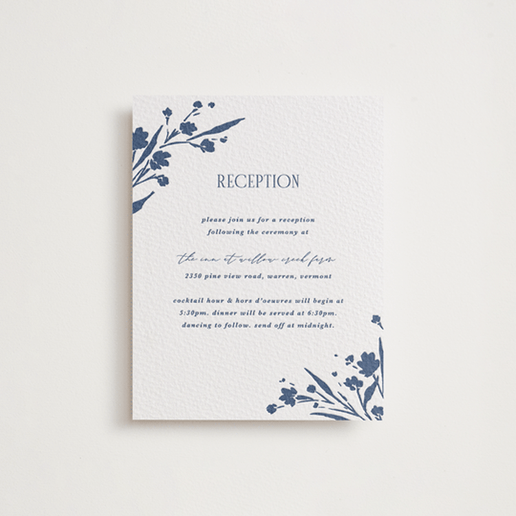 "Helena" - Letterpress Reception Cards in Blueberry by Kate Ahn - Front