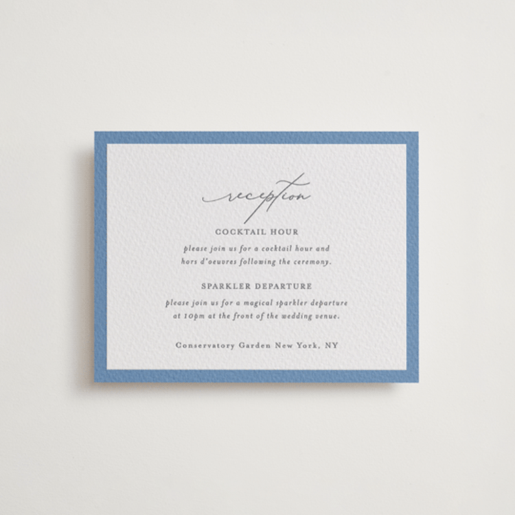 "Fondness" - Letterpress Reception Cards in Smoke | Pacific Blue by Design Lotus - Front