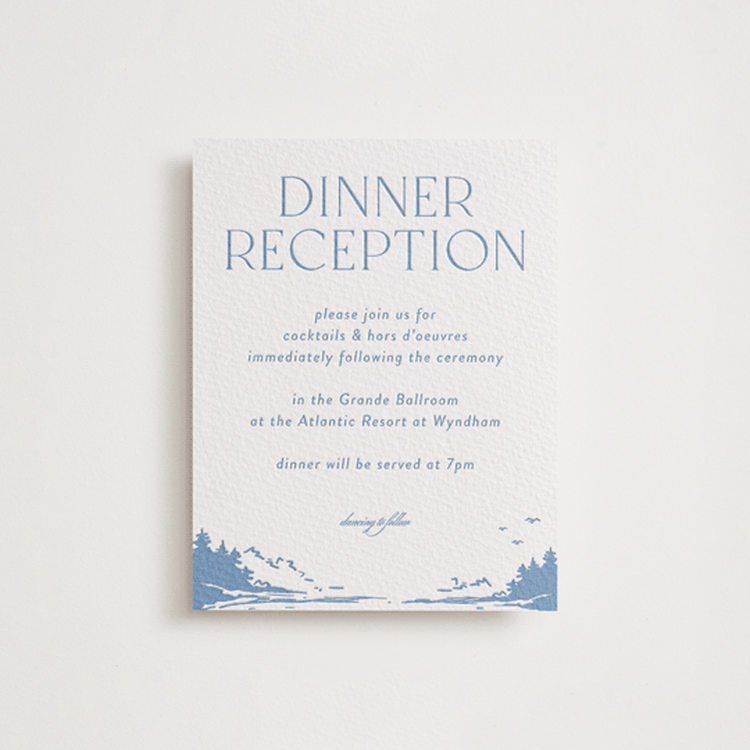 "the cliff" - Letterpress Reception Cards in Pacific Blue by Tennie and Co. - Front