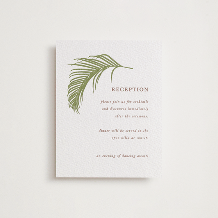 "Palm" - Letterpress Reception Cards in Olive | Cinnamon by Melinda Denison - Front
