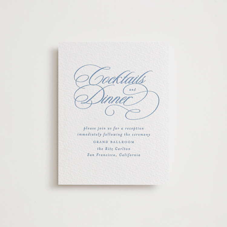 "Aristocratic" - Letterpress Reception Cards in Pacific Blue by Creo Study - Front