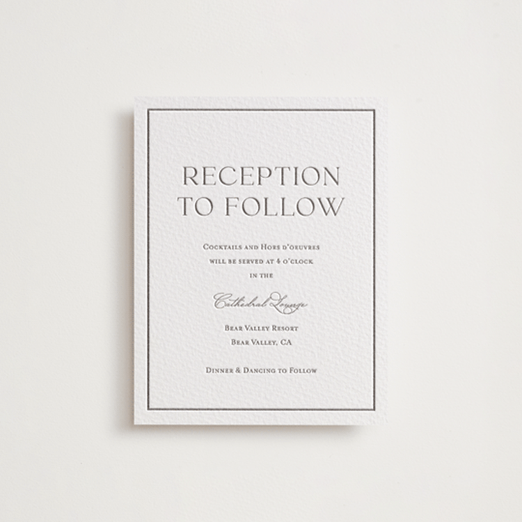"Mountain Serenity" - Letterpress Reception Cards in Graphite by Lucrecia Caporale - Front