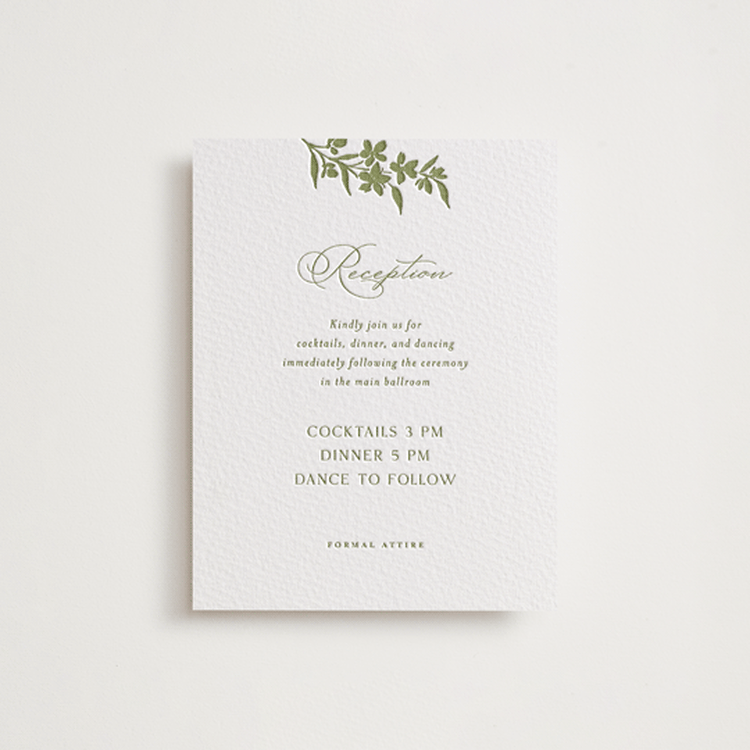 "Simply Elegant" - Letterpress Reception Cards in Olive by Yaling Hou Suzuki - Front