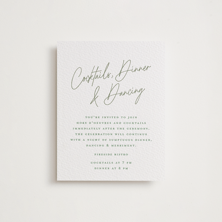 "angeline" - Letterpress Reception Cards in Artichoke by chocomocacino - Front