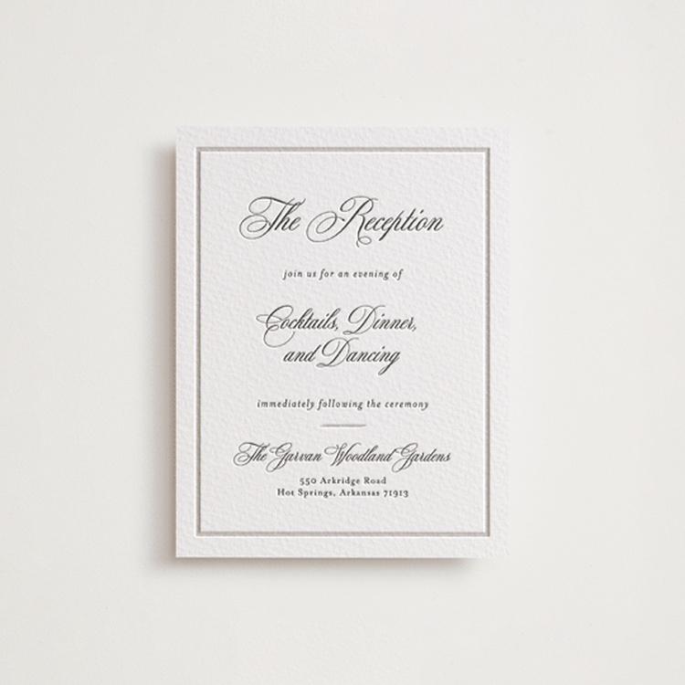 "Royal" - Letterpress Reception Cards in Dove Grey | Soft Black by Melinda Denison - Front