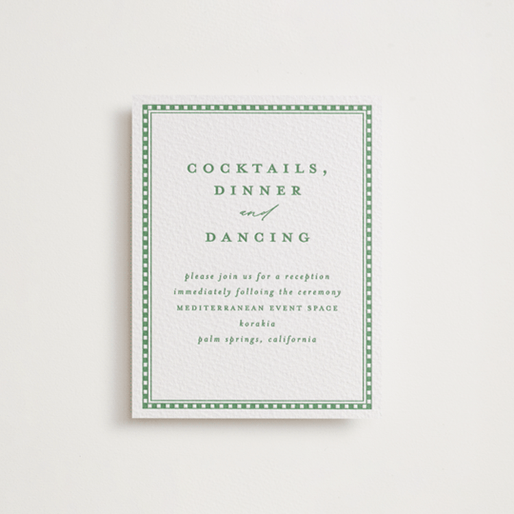"Iconic" - Letterpress Reception Cards in Fern by Creo Study - Front