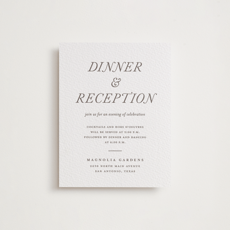 "Magnolia" - Letterpress Reception Cards in Graphite by Eric Clegg - Front
