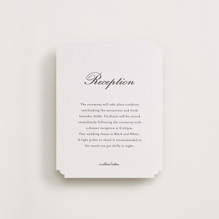 "Finely" - Letterpress Reception Cards in Soft Black by Ani Somi - Front