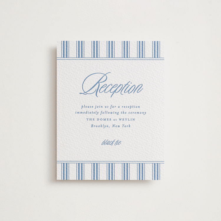 "Stately" - Letterpress Reception Cards in Pacific Blue by Creo Study - Front