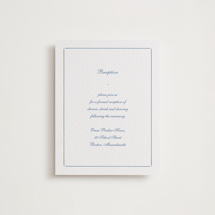 "Villa" - Letterpress Reception Cards in Pacific Blue by Blustery August - Front