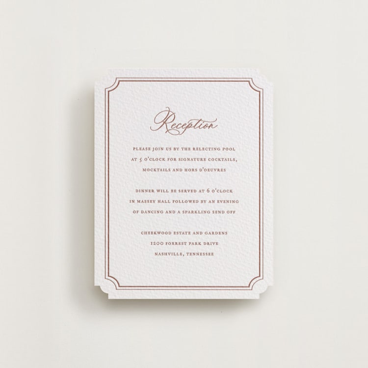 "Avery" - Letterpress Reception Cards in Cinnamon by Jennifer Postorino - Front