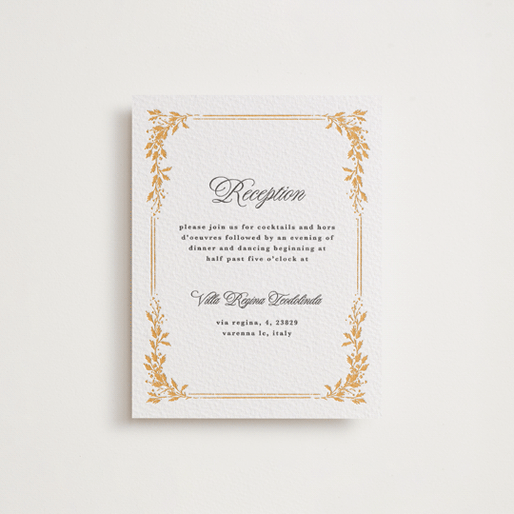 "Lake Como" - Letterpress Reception Cards in Maraschino | Soft Black by Kate Ahn - Front