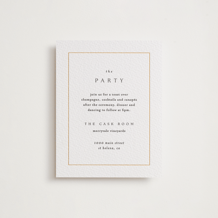 "Framed Monogram" - Letterpress Reception Cards in Saffron by Kelly Schmidt - Front