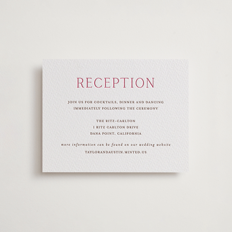 "In Love" - Letterpress Reception Cards in Azalea | Burnt Sienna by Vanessa Doyle - Front