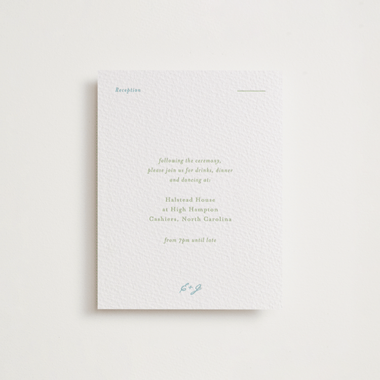 "Tuscany" - Letterpress Reception Cards in Robin's Egg | Matcha by Blustery August - Front