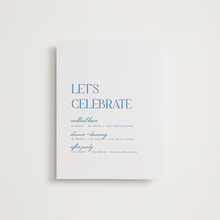 "Clarity" - Letterpress Reception Cards in Marine Blue by Heather Cairl - Front