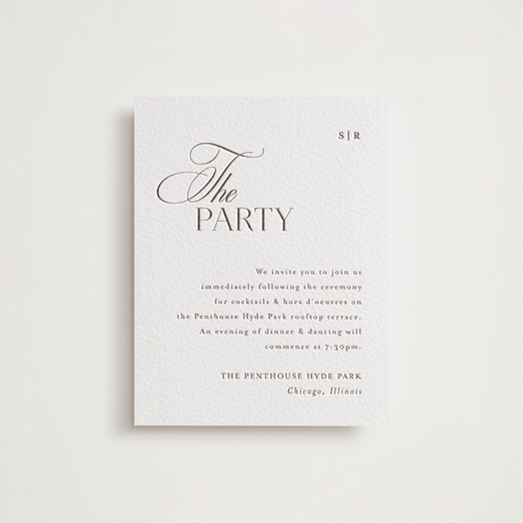 "Sibonie" - Letterpress Reception Cards in Cacao Bean by Melanie Kosuge - Front