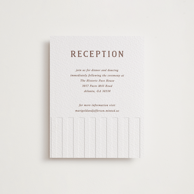 "Stripes" - Letterpress Reception Cards in Burnt Sienna by Kelly Watkins - Front