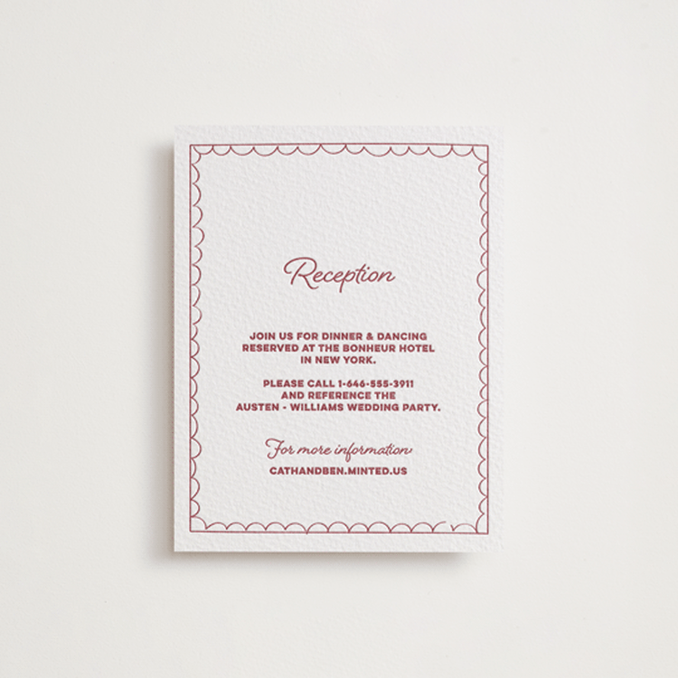 "Crazy Little Thing Called Love" - Letterpress Reception Cards in Maraschino by Helena Vitto - Front