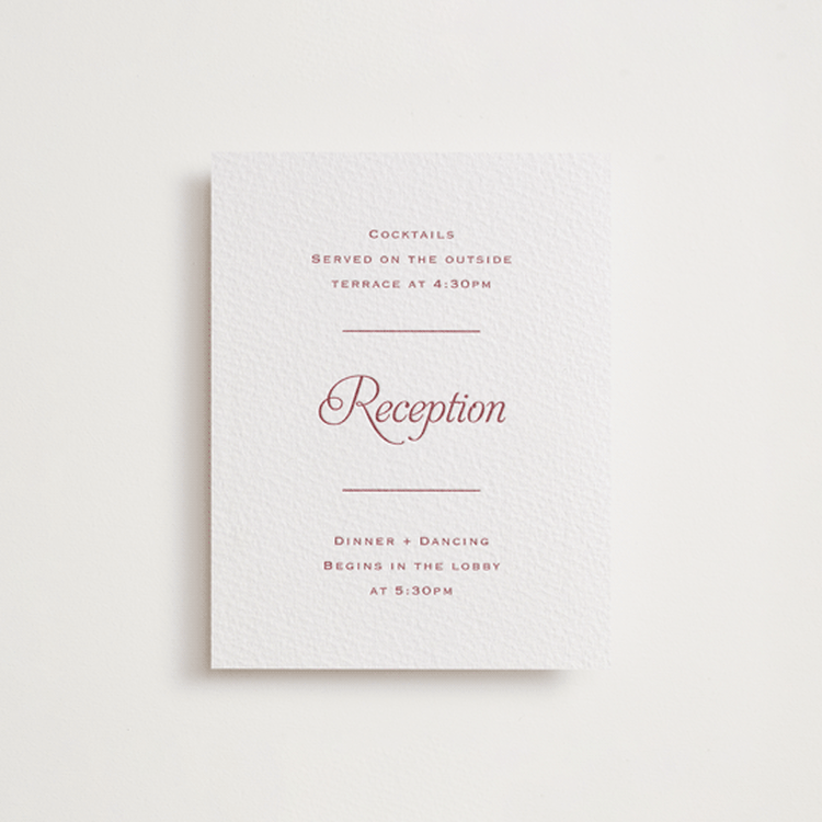 "Modernne" - Letterpress Reception Cards in Maraschino by Carolyn MacLaren - Front