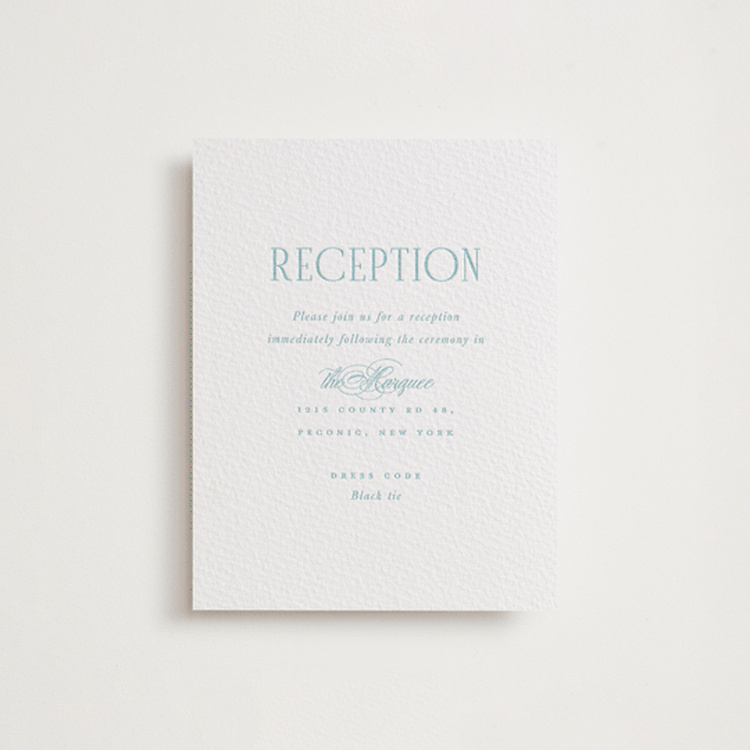 "Hamptons" - Letterpress Reception Cards in Robin's Egg by Hudson meet Rose - Front