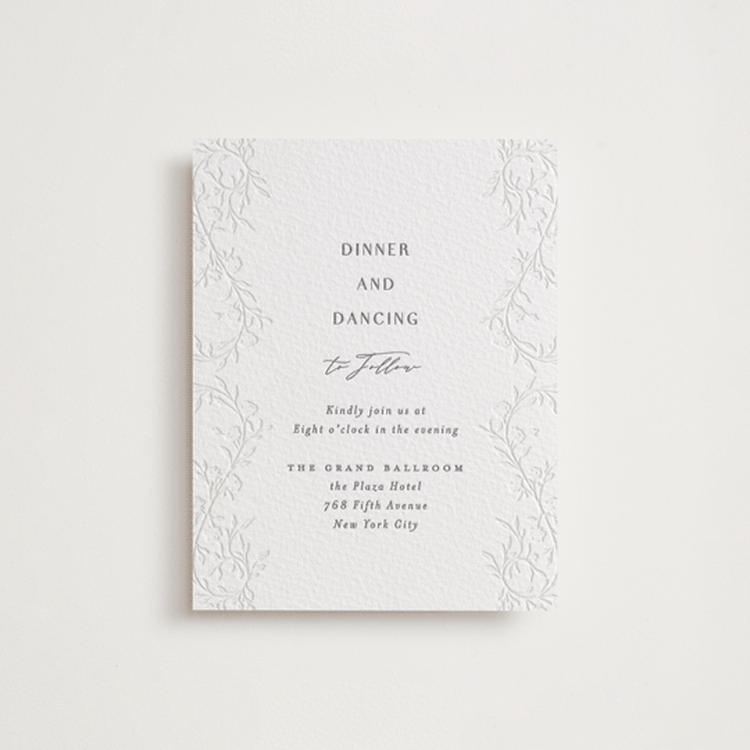 "Delicately" - Letterpress Reception Cards in Smoke | Blind Deboss by Nicoletta Savod - Front