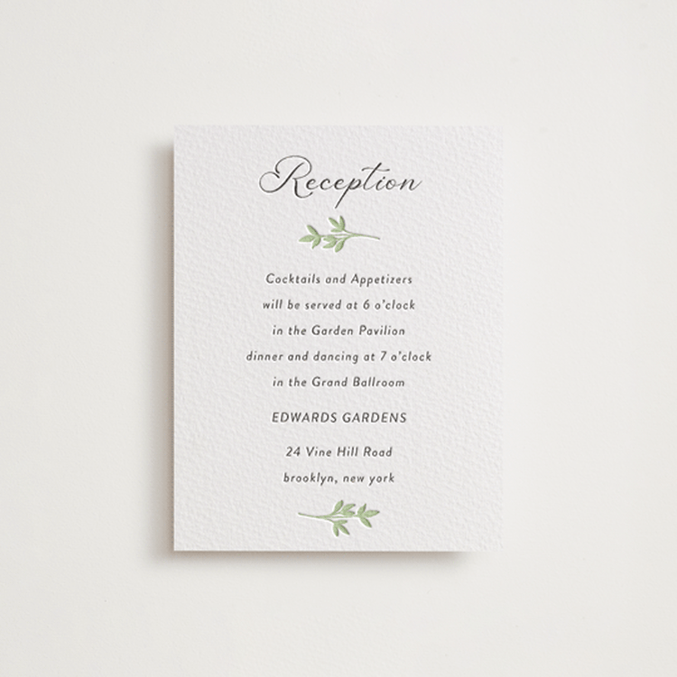 "flower garden" - Letterpress Reception Cards in Matcha | Soft Black by Susan Moyal - Front