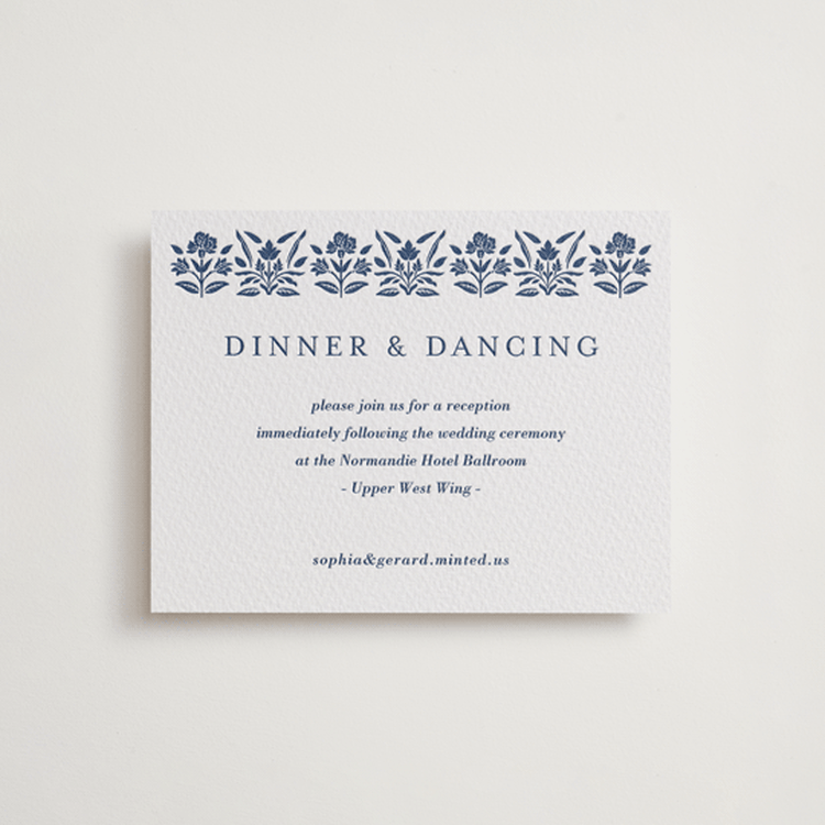 "Pressed Motif" - Letterpress Reception Cards in Blueberry by Oma N. Ramkhelawan - Front