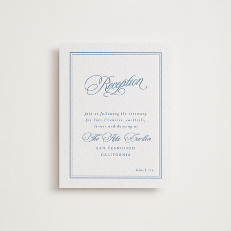 "POSH" - Letterpress Reception Cards in Pacific Blue by Creo Study - Front